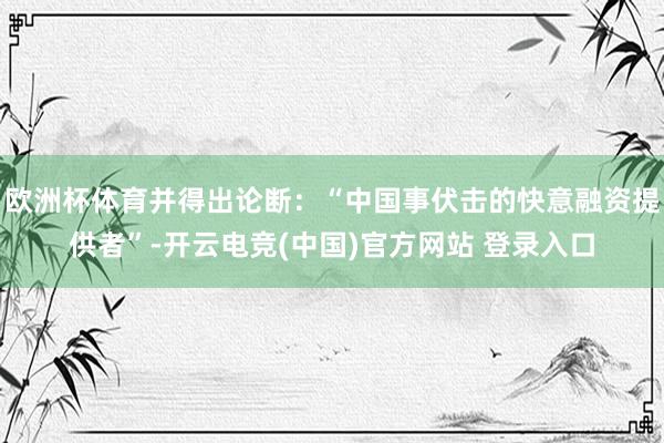 欧洲杯体育并得出论断:“中国事伏击的快意融资提供者”-开云电竞(中国)官方网站 登录入口